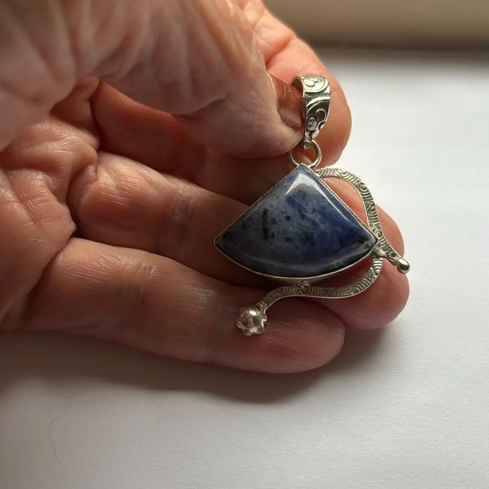 925 Sodalite Pendant Handmade Sterling Silver - Picture 2 of 6